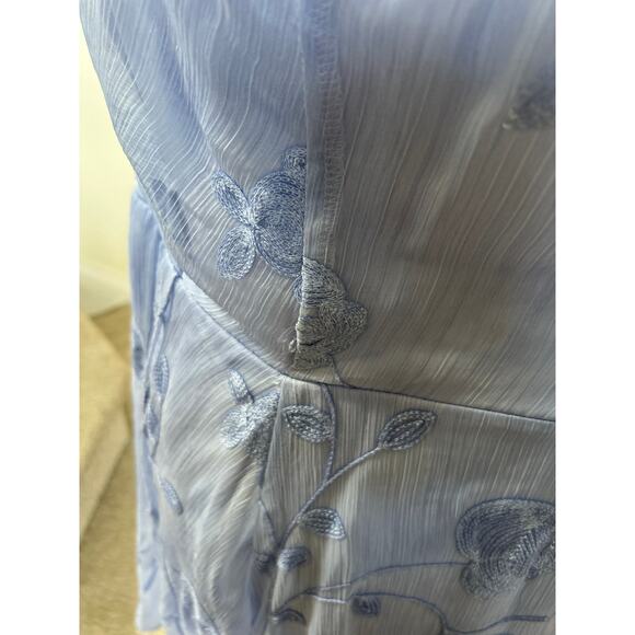 DKNY Dusty Blue Embroidered Floral Sleeveless Asymmetric Hem Midi Dress - Picture 7 of 9